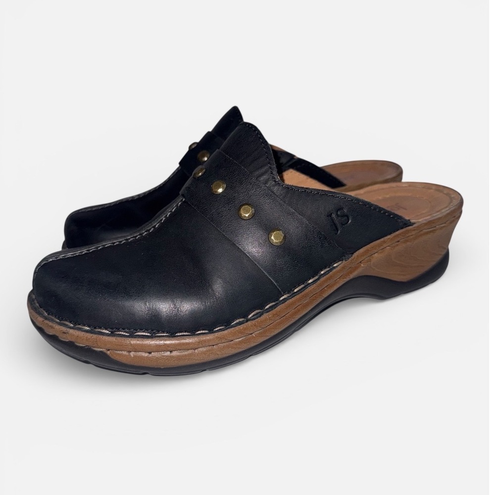 Josef Seibel Womens Black Leather Studded Clog Mules 254406 Size 39